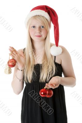 Young beautiful girl in a Santa hat