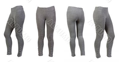 four gray striped leggings
