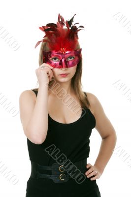 girl in the red masquerade mask