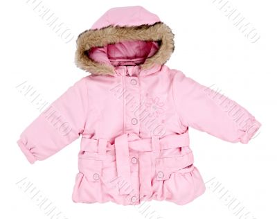 pink winter jacket with fur baby on the hood