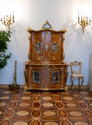 Old vintage dresser, chair and candle holders