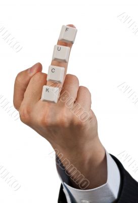 Man`s hand with the words FUCK