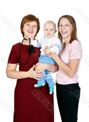 mother and grandmother with her grandson in the studio