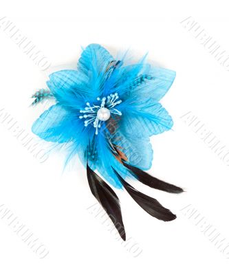 blue flower fabric with feathers