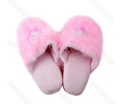 pair of pink fluffy slipper