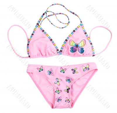 pink leotard with patterned butterflies