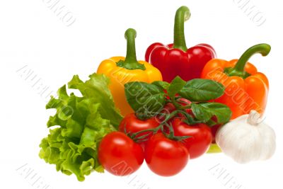 Tomatoes, garlic, lettuce, peppers, basil