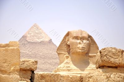 Sphinx in front of Pyramid Giza