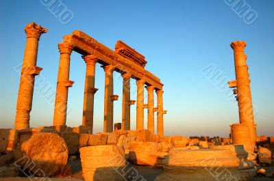 Relics of Palmyra in Syria at sunset