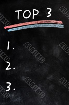 Blank menu of top three on a blackboard background