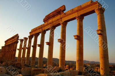 Relics of Palmyra in Syria at sunset