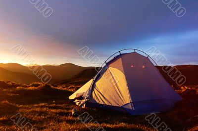 Camping tent in the morning sunlight