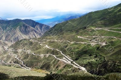 Landscape of zigzag mountain roads