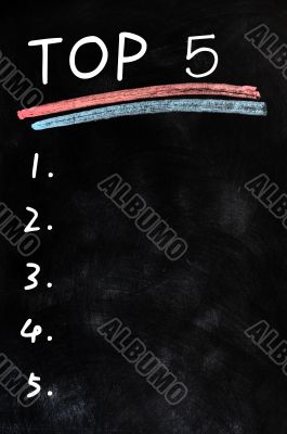 Blank menu of top five on a blackboard background