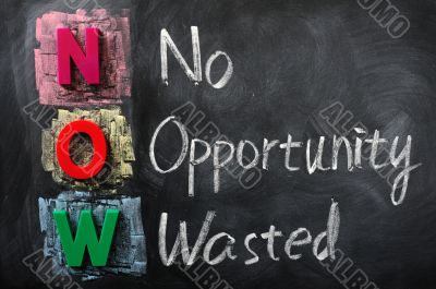 Acronym of NOW for No Opportunity Wasted