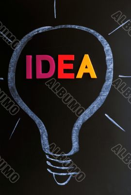 Idea - word in a chalk-drawn bulb