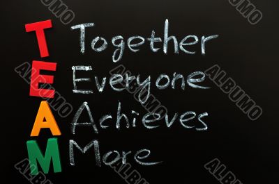 Acronym of TEAM on a blackboard