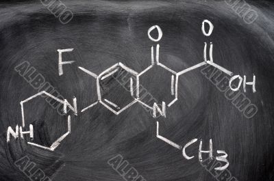 Chemical structures on a blackboard