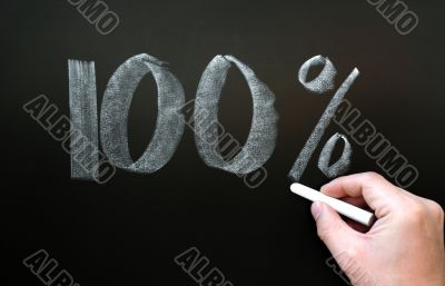 One hundred percent written on a blackboard