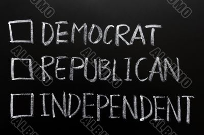 Check boxes of democrat, republican and independent