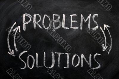 Problems and solutions written on a blackboard