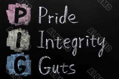 PIG acronym - Pride, integrity, guts