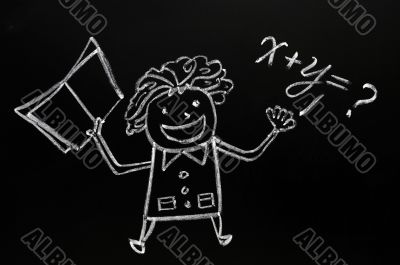 Teacher figure drawn with chalk on blackboard