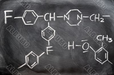 Chemical structures on a blackboard