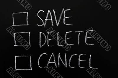 Check boxes of save,delete and cancel