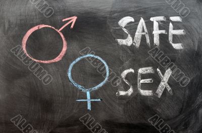 Safe sex concept with gender symbols