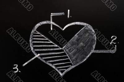 Cake graph of a heart shape in three pieces