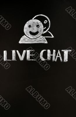 Live chat button with human figures drawn with chalk