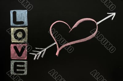 Love drawn in chalk on a chalkboard 