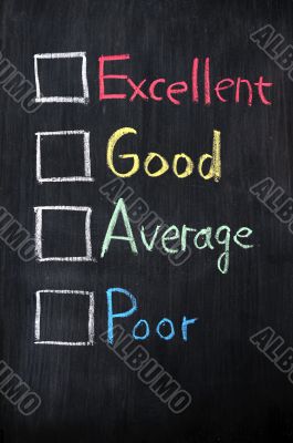 Customer survey or poll with check boxes on blackboard