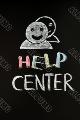 Help center with human figures drawn on blackboard