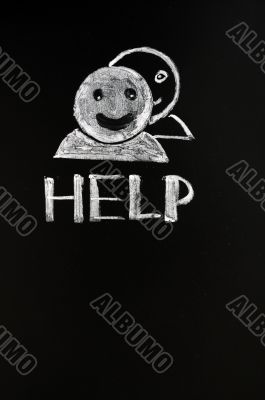 Help center with human figures drawn on blackboard