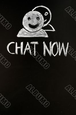 Chat online button with human figures drawn with chalk