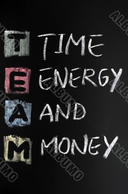 TEAM acronym written in colorful chalk