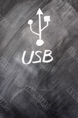 Usb sign drawn on blackboard 