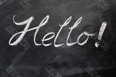 Hello written on blackboard