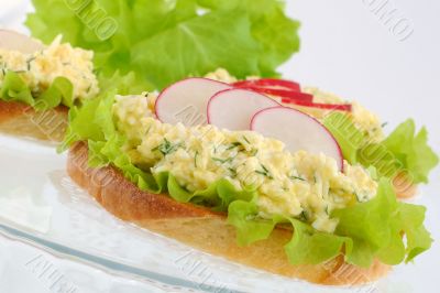 French toast with savory snacks, and radish