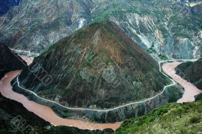 Landscape of mountains and river