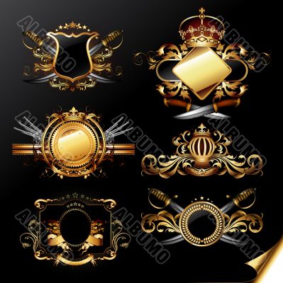 set of ornamental golden labels