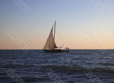 Lonely sail drifting by the sea summertime Lonely sail drifting by the sea summertime