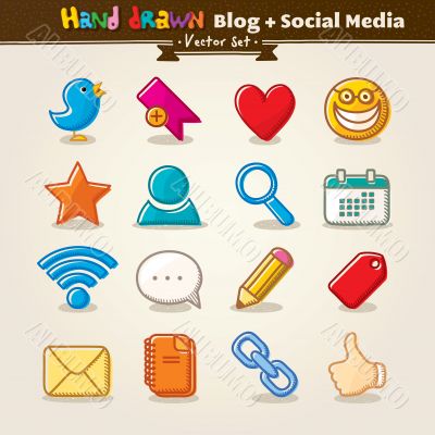 Vector Hand Draw Blog And Social Media Icon Set