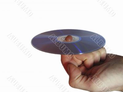 Compact disk and male finger isolated