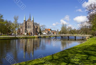 bridge to church, Alkmaar town, Holland, the Netherlands