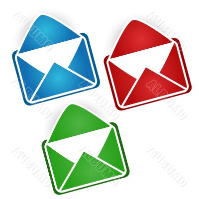 Three multi-colored envelopes