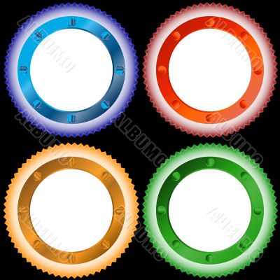 Four multi-colored stickers