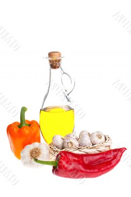 olive oil, pepper, garlic